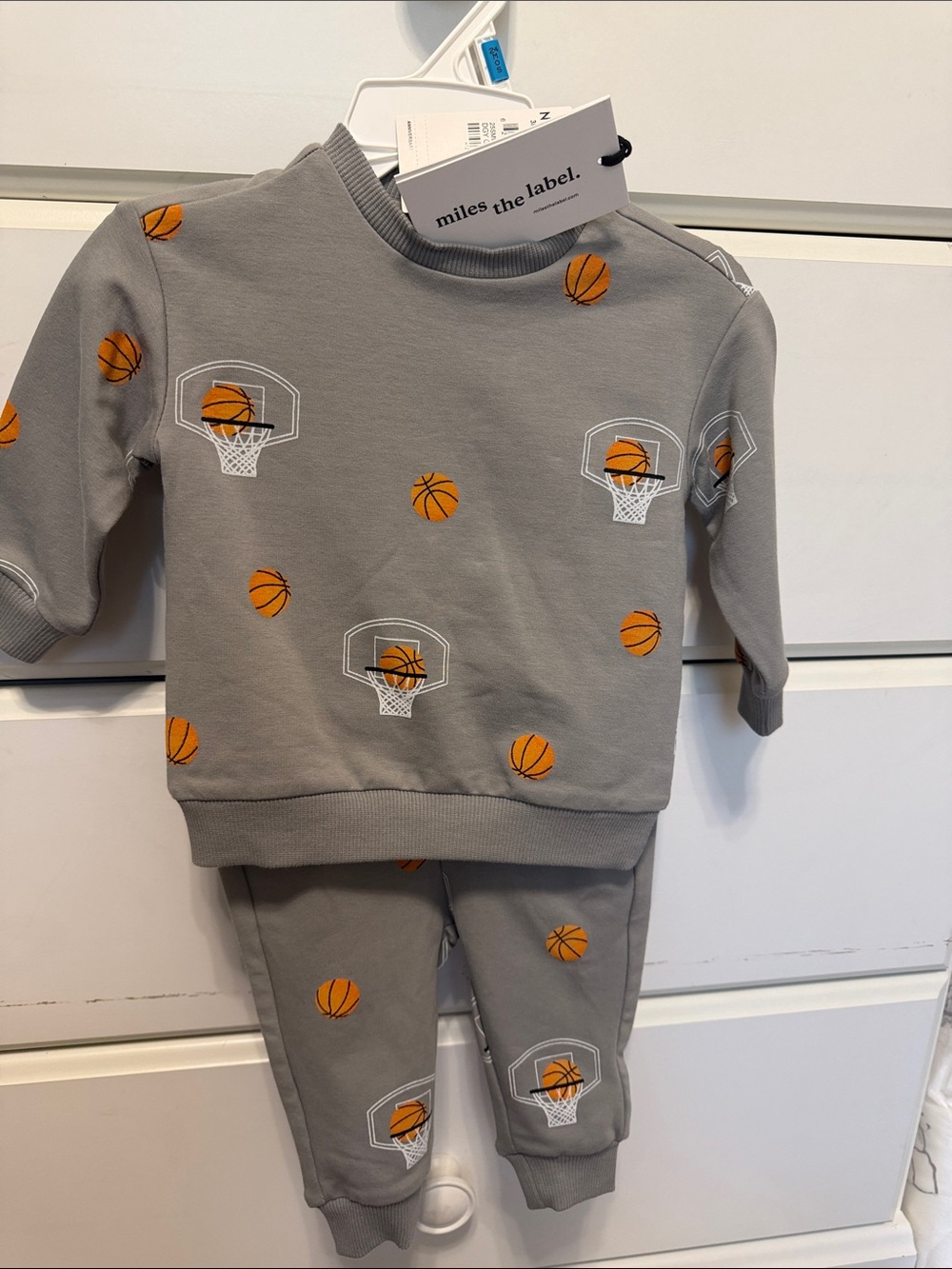 Nordstrom Gray Sweatshirt & Joggers with Orange Basketball Print